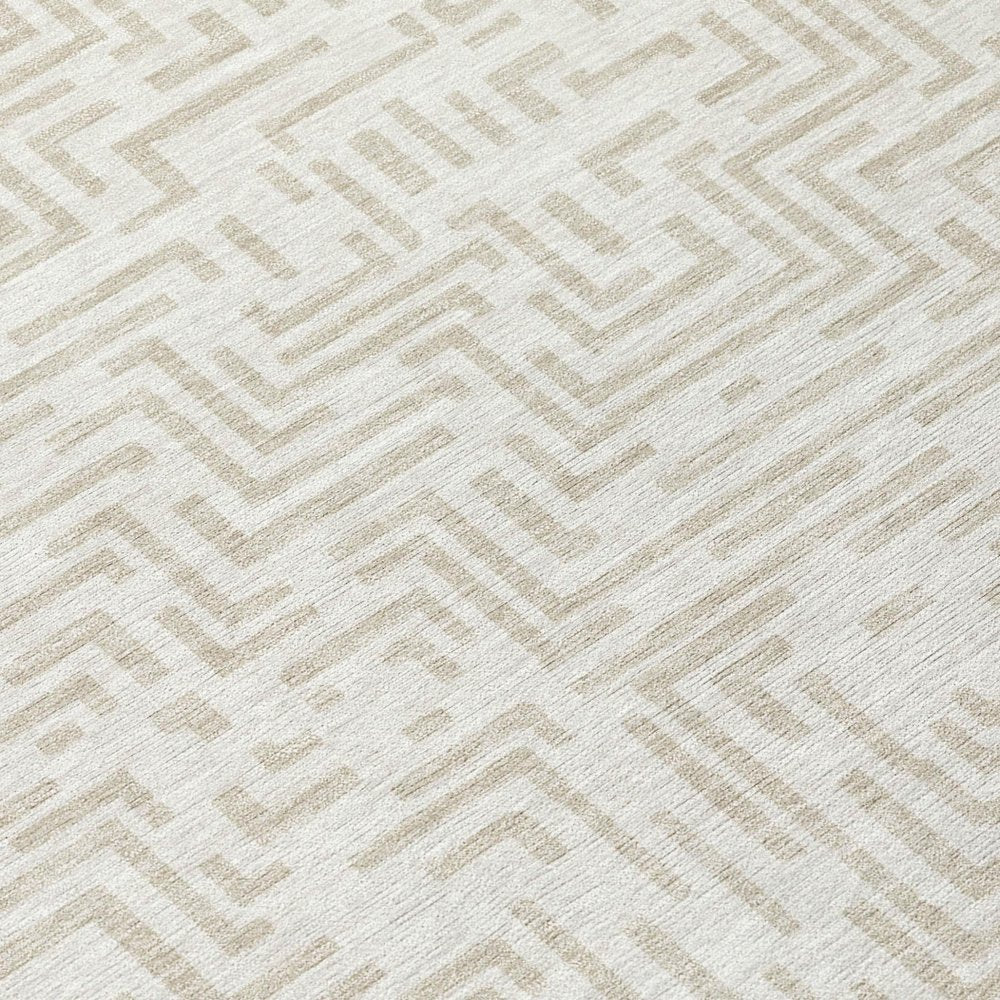 3' X 5' Ivory And Sky Blue Geometric Washable Indoor Outdoor Area Rug