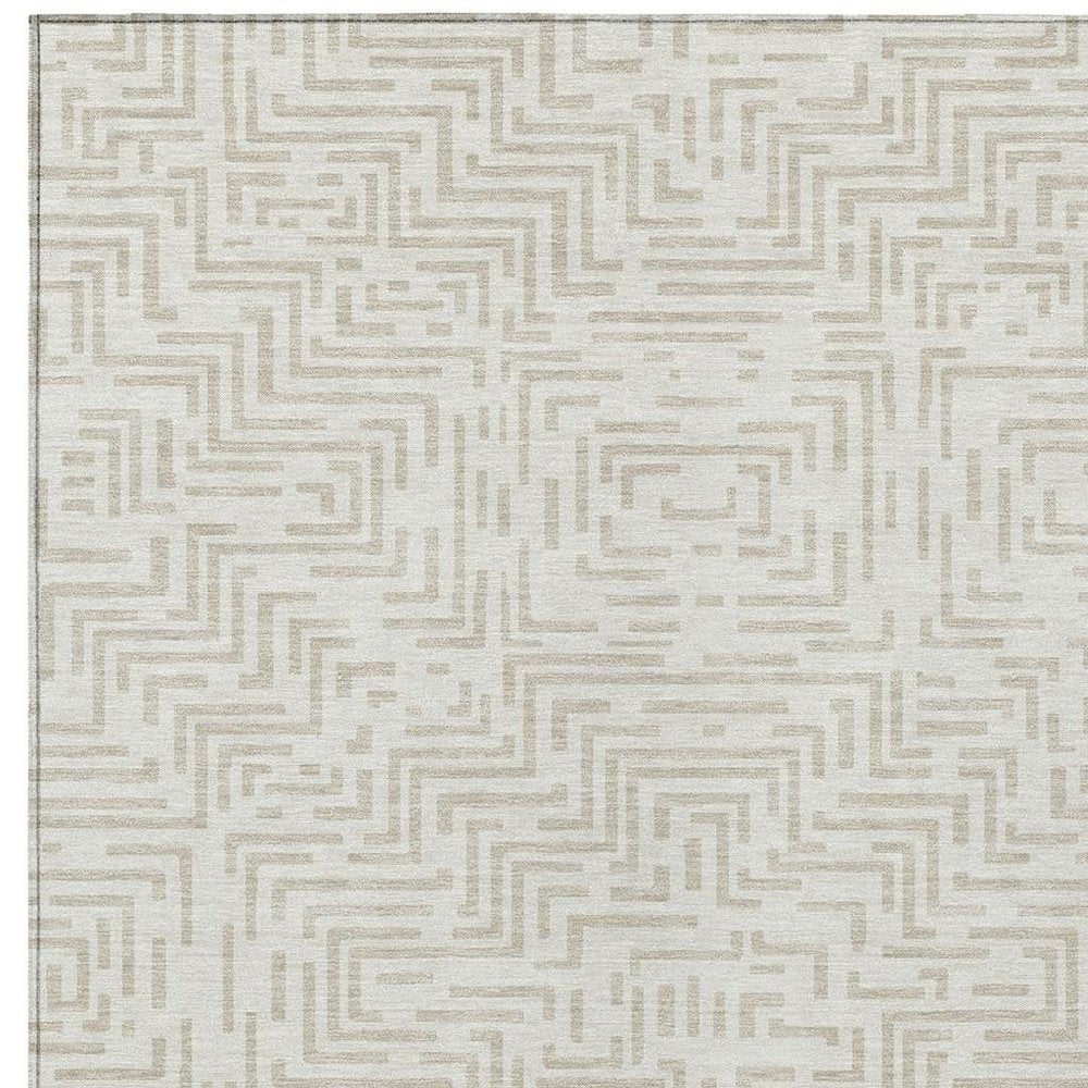 5' X 8' Ivory And Sky Blue Geometric Washable Indoor Outdoor Area Rug — view 4