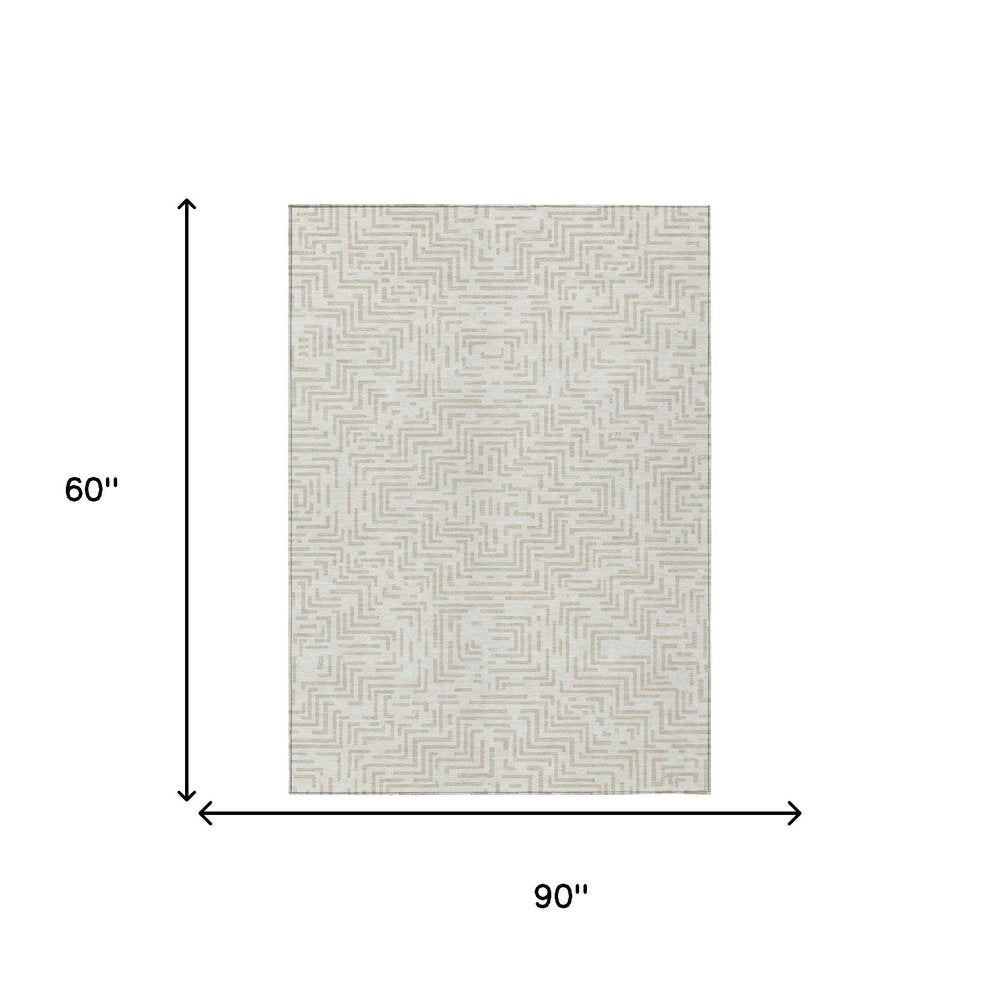 5' X 8' Ivory And Sky Blue Geometric Washable Indoor Outdoor Area Rug HomeRoots