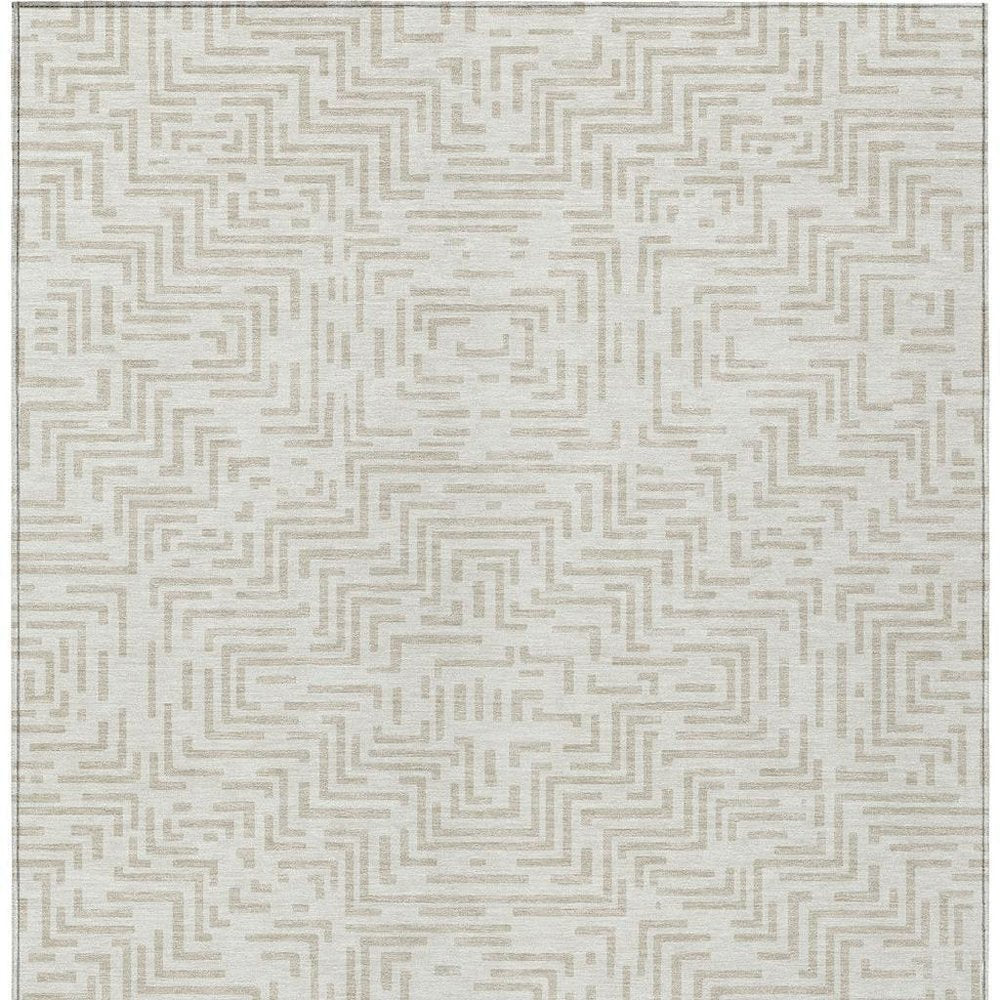 5' X 8' Ivory And Sky Blue Geometric Washable Indoor Outdoor Area Rug — view 8