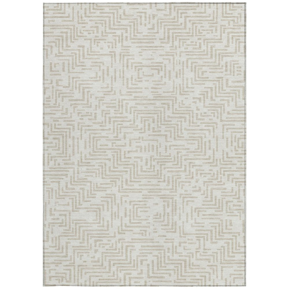 5' X 8' Ivory And Sky Blue Geometric Washable Indoor Outdoor Area Rug HomeRoots
