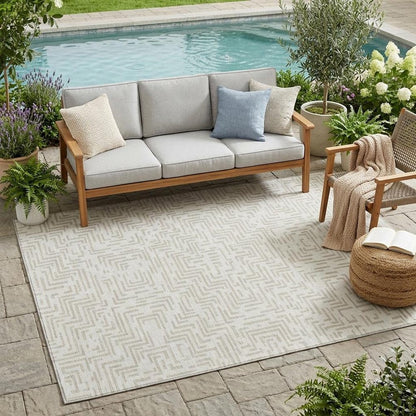 5' X 8' Ivory And Sky Blue Geometric Washable Indoor Outdoor Area Rug HomeRoots