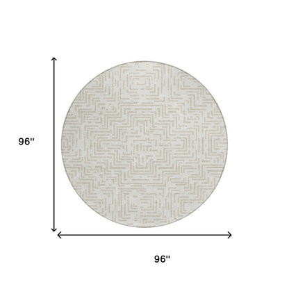 8' Ivory And Sky Blue Round Geometric Washable Indoor Outdoor Area Rug HomeRoots