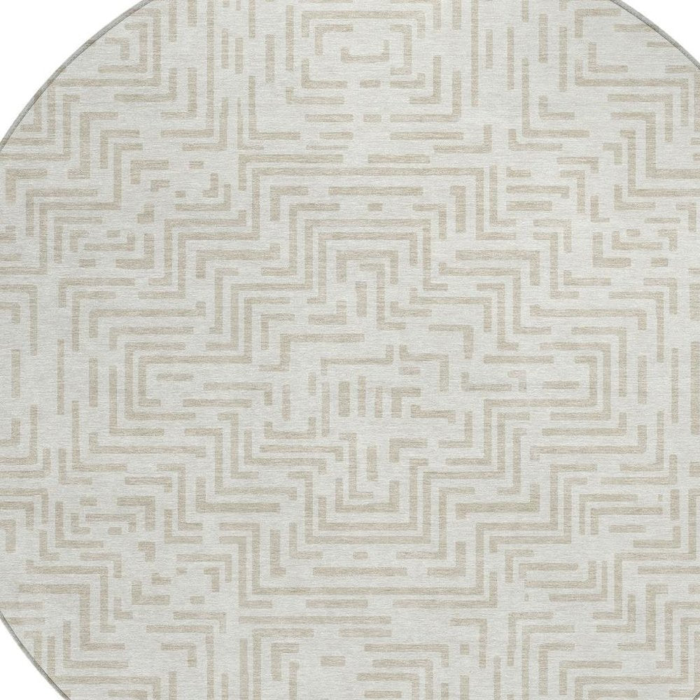 8' Ivory And Sky Blue Round Geometric Washable Indoor Outdoor Area Rug — view 7