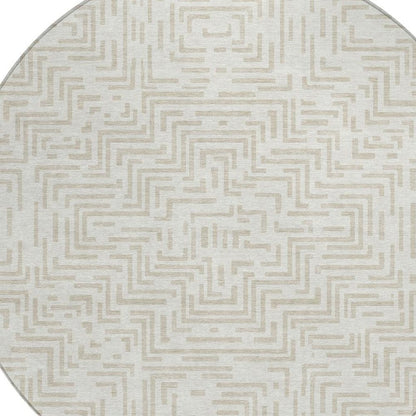 8' Ivory And Sky Blue Round Geometric Washable Indoor Outdoor Area Rug HomeRoots