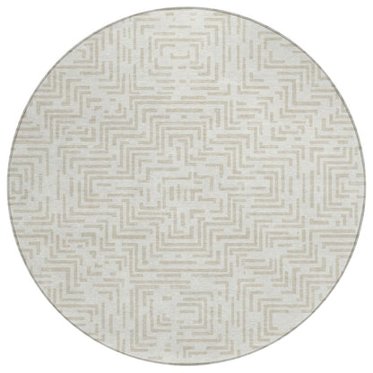 8' Ivory And Sky Blue Round Geometric Washable Indoor Outdoor Area Rug HomeRoots