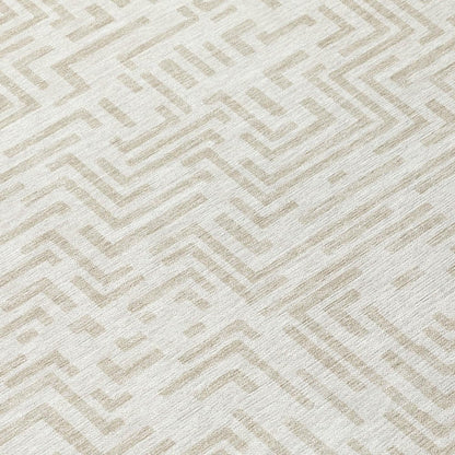 8' Ivory And Sky Blue Round Geometric Washable Indoor Outdoor Area Rug HomeRoots