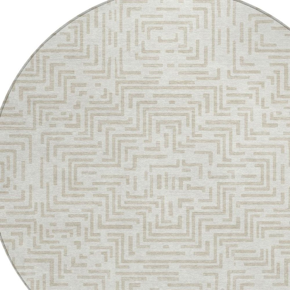 8' Ivory And Sky Blue Round Geometric Washable Indoor Outdoor Area Rug HomeRoots