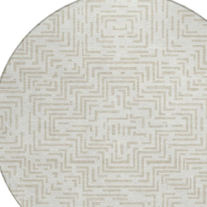 8' Ivory And Sky Blue Round Geometric Washable Indoor Outdoor Area Rug HomeRoots