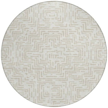 8' Ivory And Sky Blue Round Geometric Washable Indoor Outdoor Area Rug HomeRoots