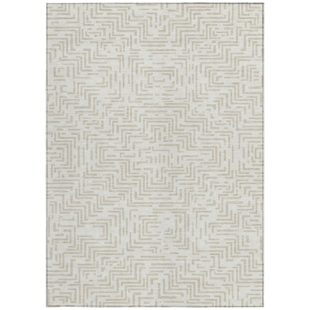 8' X 10' Ivory And Sky Blue Geometric Washable Indoor Outdoor Area Rug