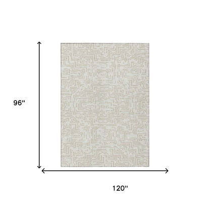 8' X 10' Ivory And Sky Blue Geometric Washable Indoor Outdoor Area Rug HomeRoots