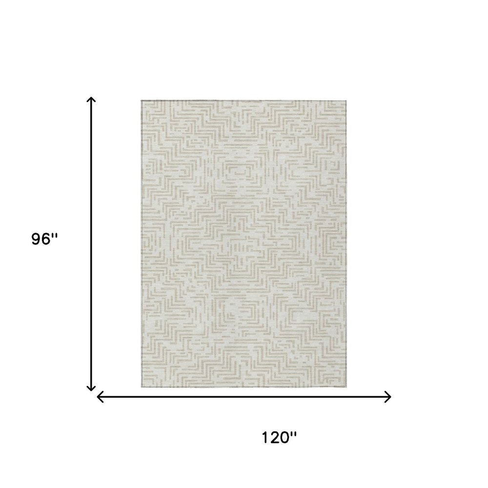 8' X 10' Ivory And Sky Blue Geometric Washable Indoor Outdoor Area Rug