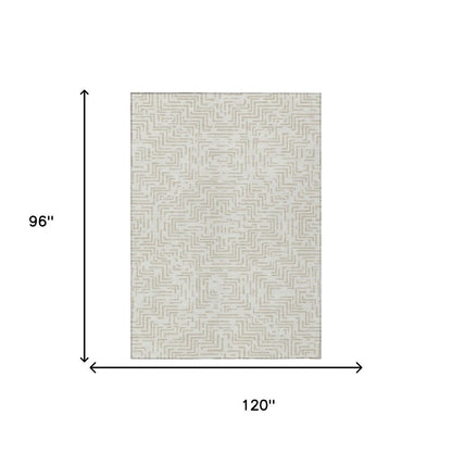 8' X 10' Ivory And Sky Blue Geometric Washable Indoor Outdoor Area Rug