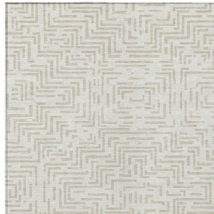 8' X 10' Ivory And Sky Blue Geometric Washable Indoor Outdoor Area Rug