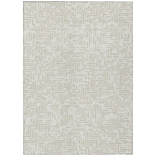 8' X 10' Ivory And Sky Blue Geometric Washable Indoor Outdoor Area Rug