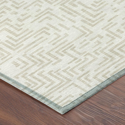 8' X 10' Ivory And Sky Blue Geometric Washable Indoor Outdoor Area Rug