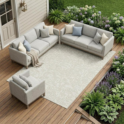8' X 10' Ivory And Sky Blue Geometric Washable Indoor Outdoor Area Rug HomeRoots