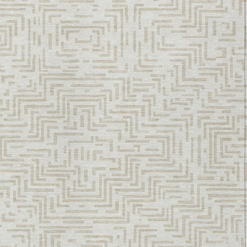 10' X 14' Ivory And Sky Blue Geometric Washable Indoor Outdoor Area Rug