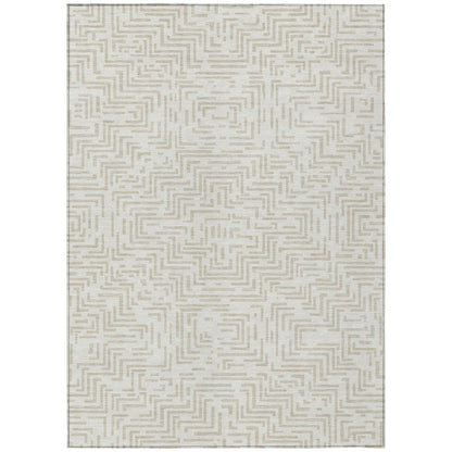 10' X 14' Ivory And Sky Blue Geometric Washable Indoor Outdoor Area Rug