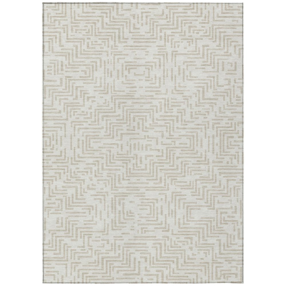 10' X 14' Ivory And Sky Blue Geometric Washable Indoor Outdoor Area Rug — view 1