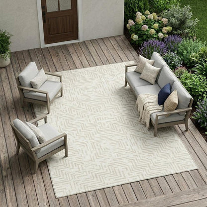 10' X 14' Ivory And Sky Blue Geometric Washable Indoor Outdoor Area Rug HomeRoots