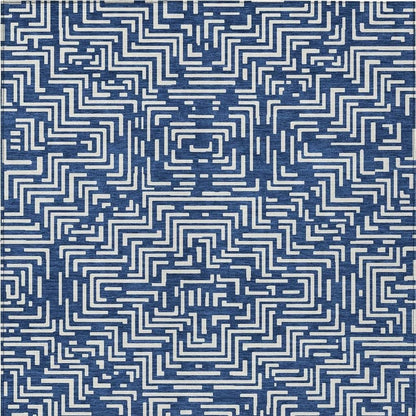 3' X 5' Navy Blue And Beige Geometric Washable Indoor Outdoor Area Rug HomeRoots