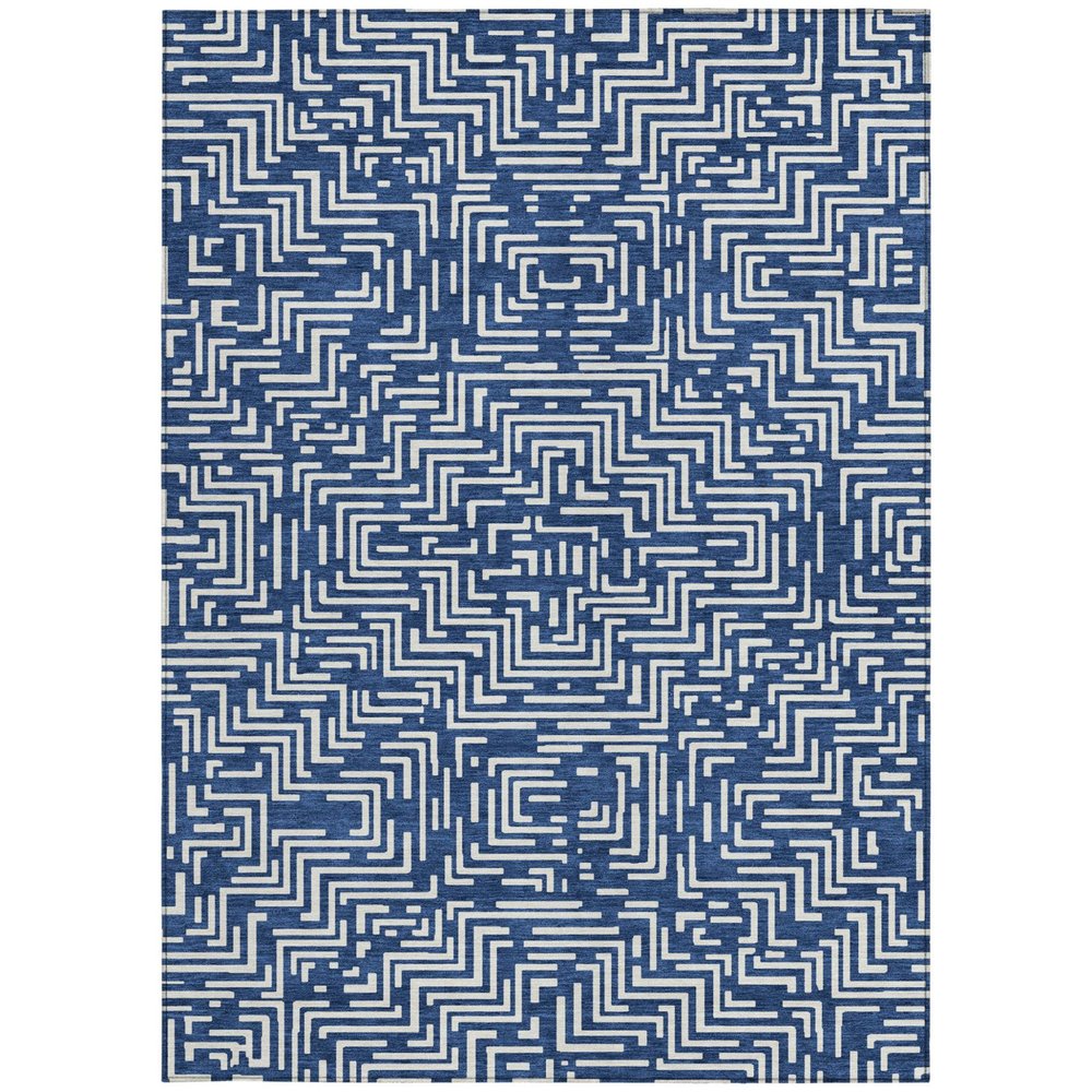 3' X 5' Navy Blue And Beige Geometric Washable Indoor Outdoor Area Rug HomeRoots