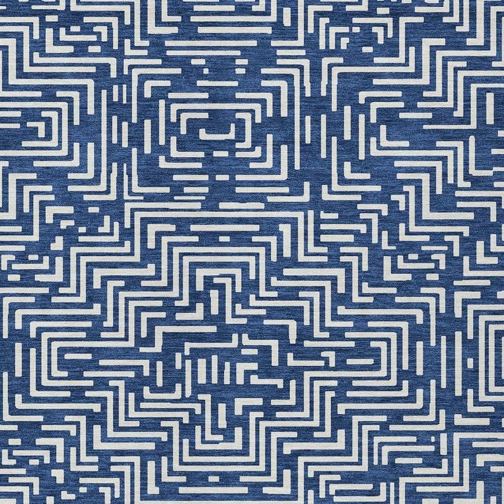 3' X 5' Navy Blue And Beige Geometric Washable Indoor Outdoor Area Rug HomeRoots