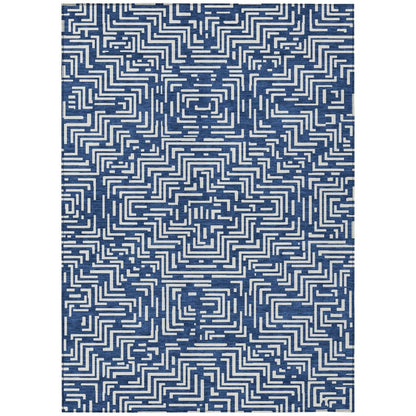 3' X 5' Navy Blue And Beige Geometric Washable Indoor Outdoor Area Rug HomeRoots