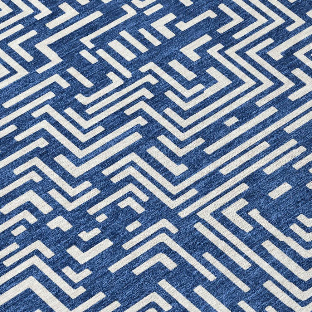 3' X 5' Navy Blue And Beige Geometric Washable Indoor Outdoor Area Rug HomeRoots