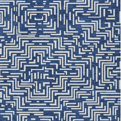 5' X 8' Navy Blue And Beige Geometric Washable Indoor Outdoor Area Rug HomeRoots