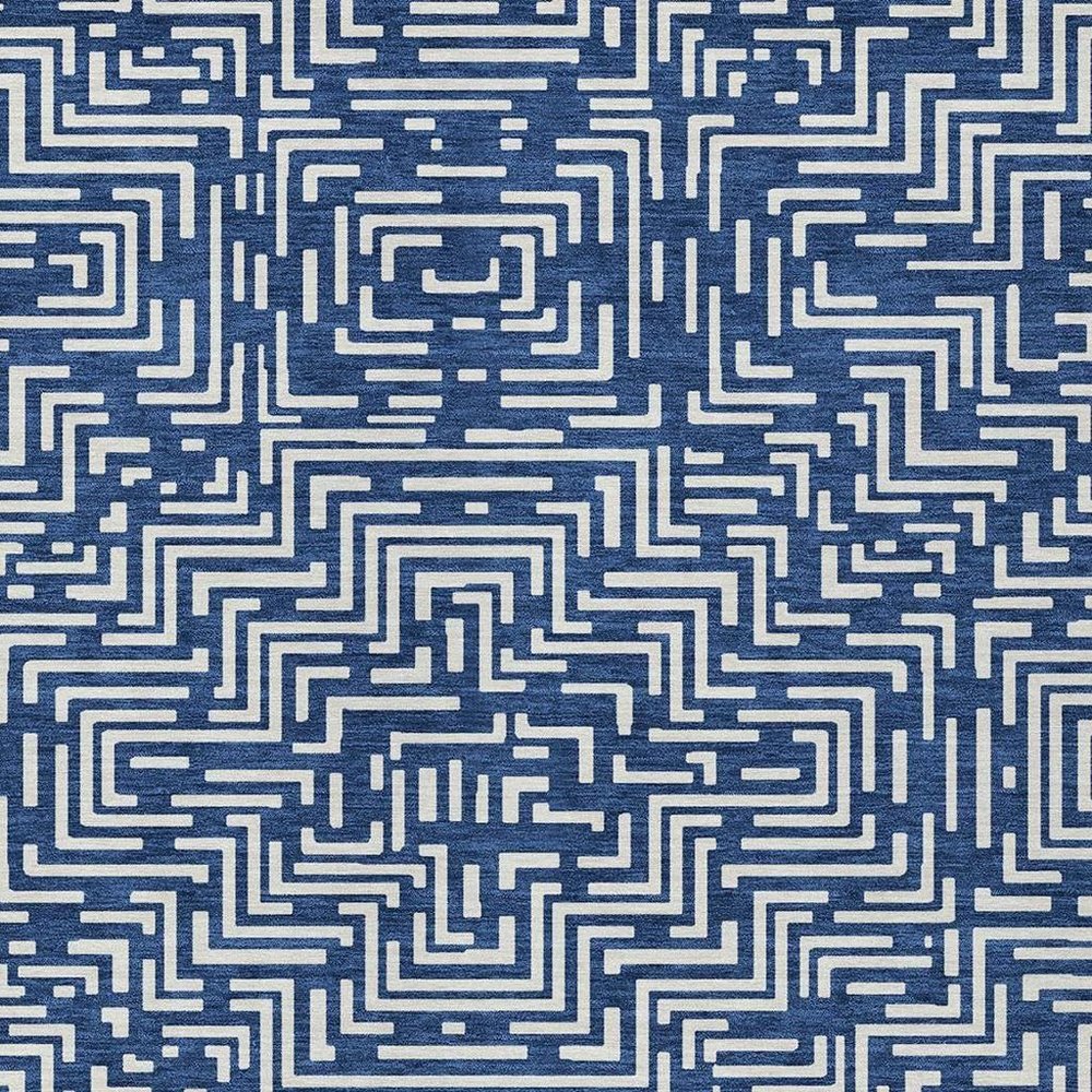 5' X 8' Navy Blue And Beige Geometric Washable Indoor Outdoor Area Rug