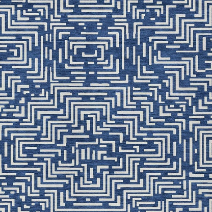 5' X 8' Navy Blue And Beige Geometric Washable Indoor Outdoor Area Rug