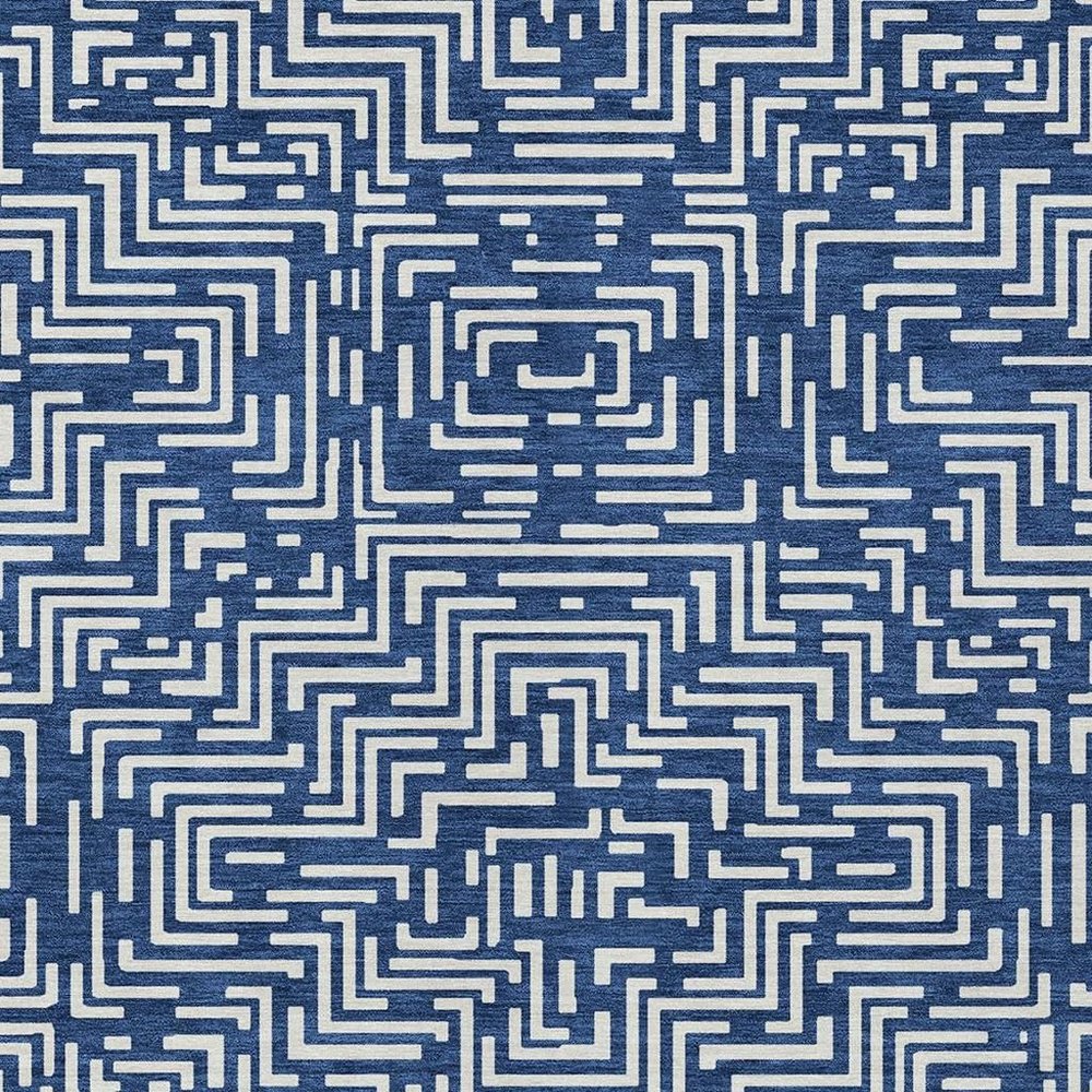 8' X 10' Navy Blue And Beige Geometric Washable Indoor Outdoor Area Rug — view 4