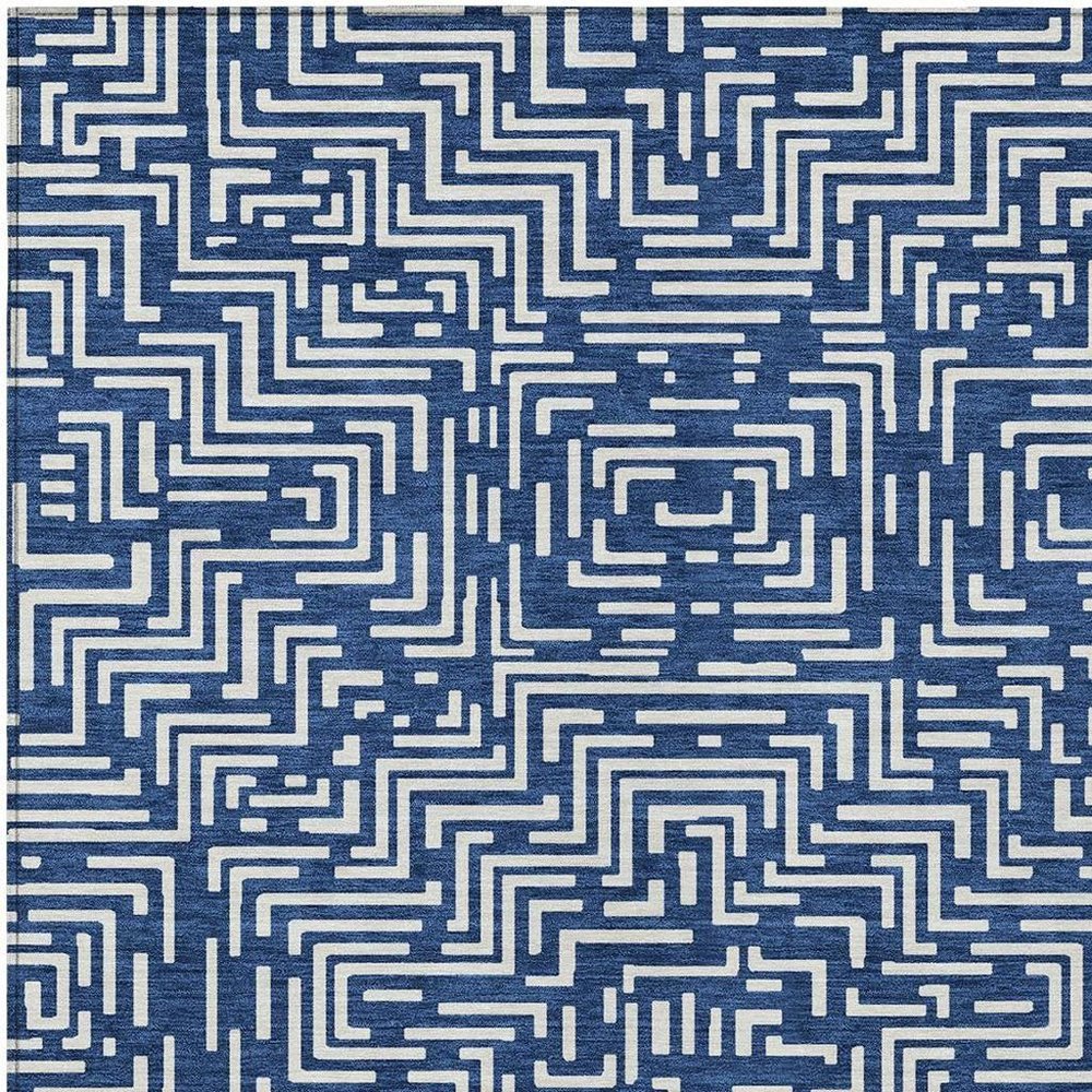 8' X 10' Navy Blue And Beige Geometric Washable Indoor Outdoor Area Rug — view 8