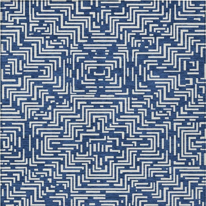 8' X 10' Navy Blue And Beige Geometric Washable Indoor Outdoor Area Rug HomeRoots