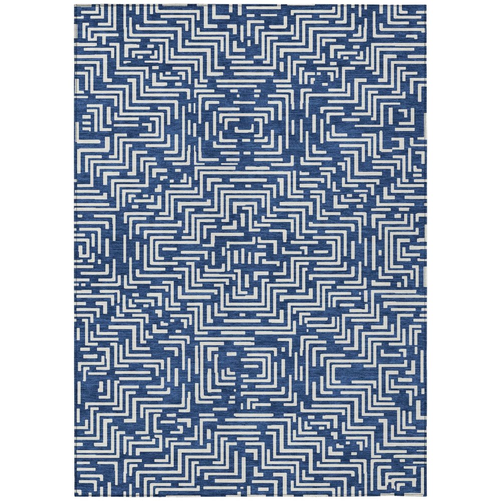 8' X 10' Navy Blue And Beige Geometric Washable Indoor Outdoor Area Rug — view 1