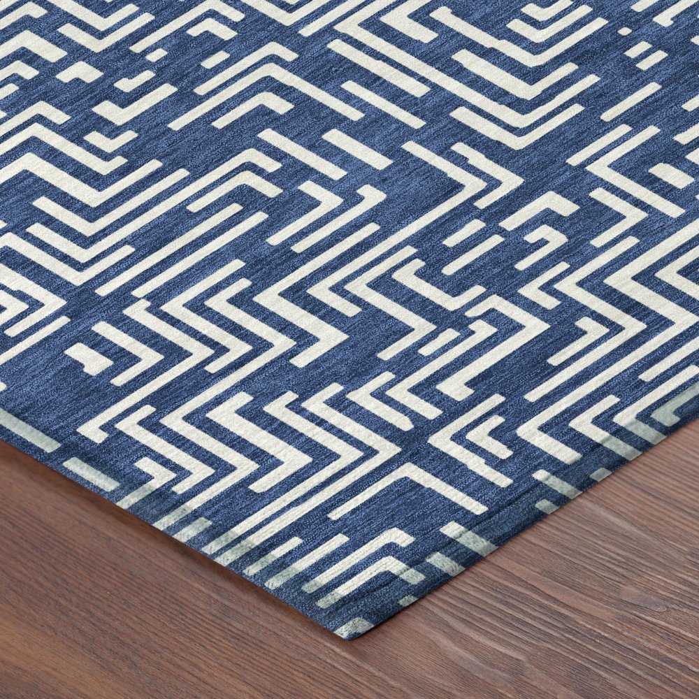 8' X 10' Navy Blue And Beige Geometric Washable Indoor Outdoor Area Rug — view 2