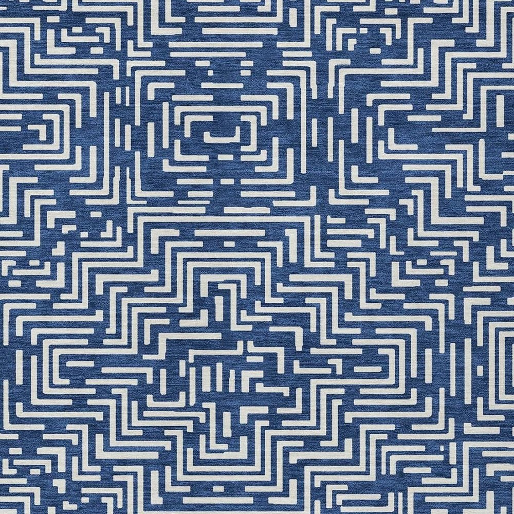 9' X 12' Navy Blue And Beige Geometric Washable Indoor Outdoor Area Rug HomeRoots
