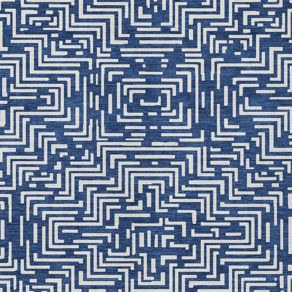 10' X 14' Navy Blue And Beige Geometric Washable Indoor Outdoor Area Rug HomeRoots