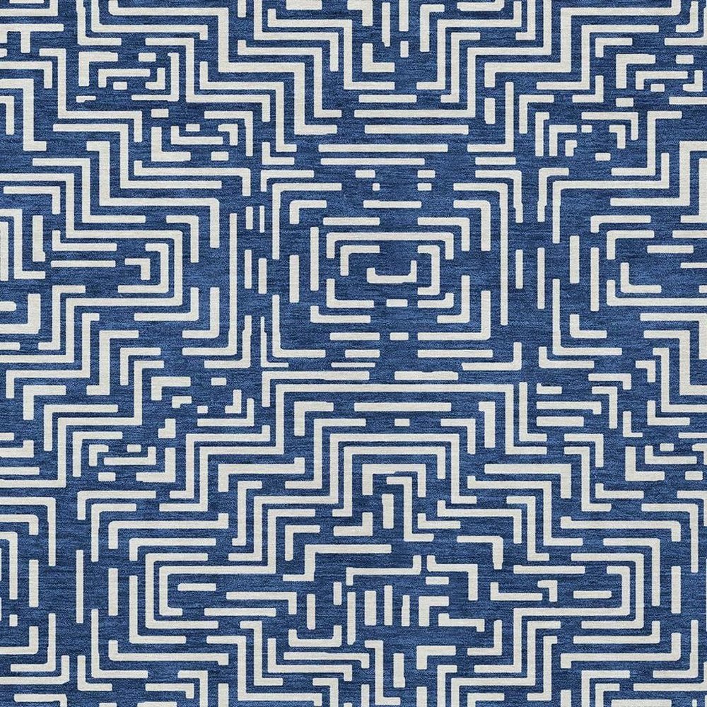 10' X 14' Navy Blue And Beige Geometric Washable Indoor Outdoor Area Rug HomeRoots