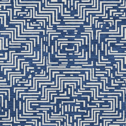 10' X 14' Navy Blue And Beige Geometric Washable Indoor Outdoor Area Rug HomeRoots