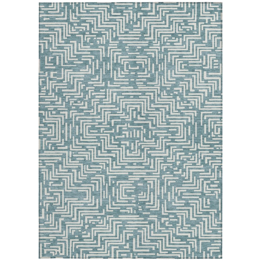 3' X 5' Teal Blue And Ivory Geometric Washable Indoor Outdoor Area Rug — view 5
