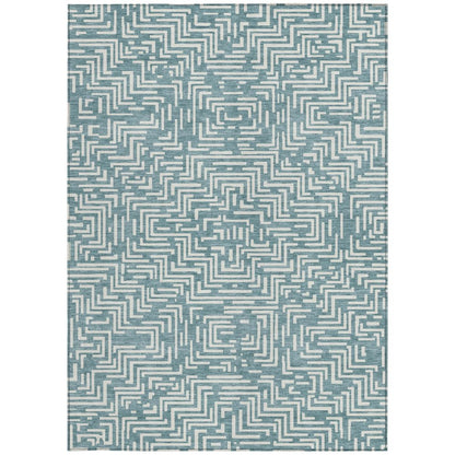 3' X 5' Teal Blue And Ivory Geometric Washable Indoor Outdoor Area Rug HomeRoots