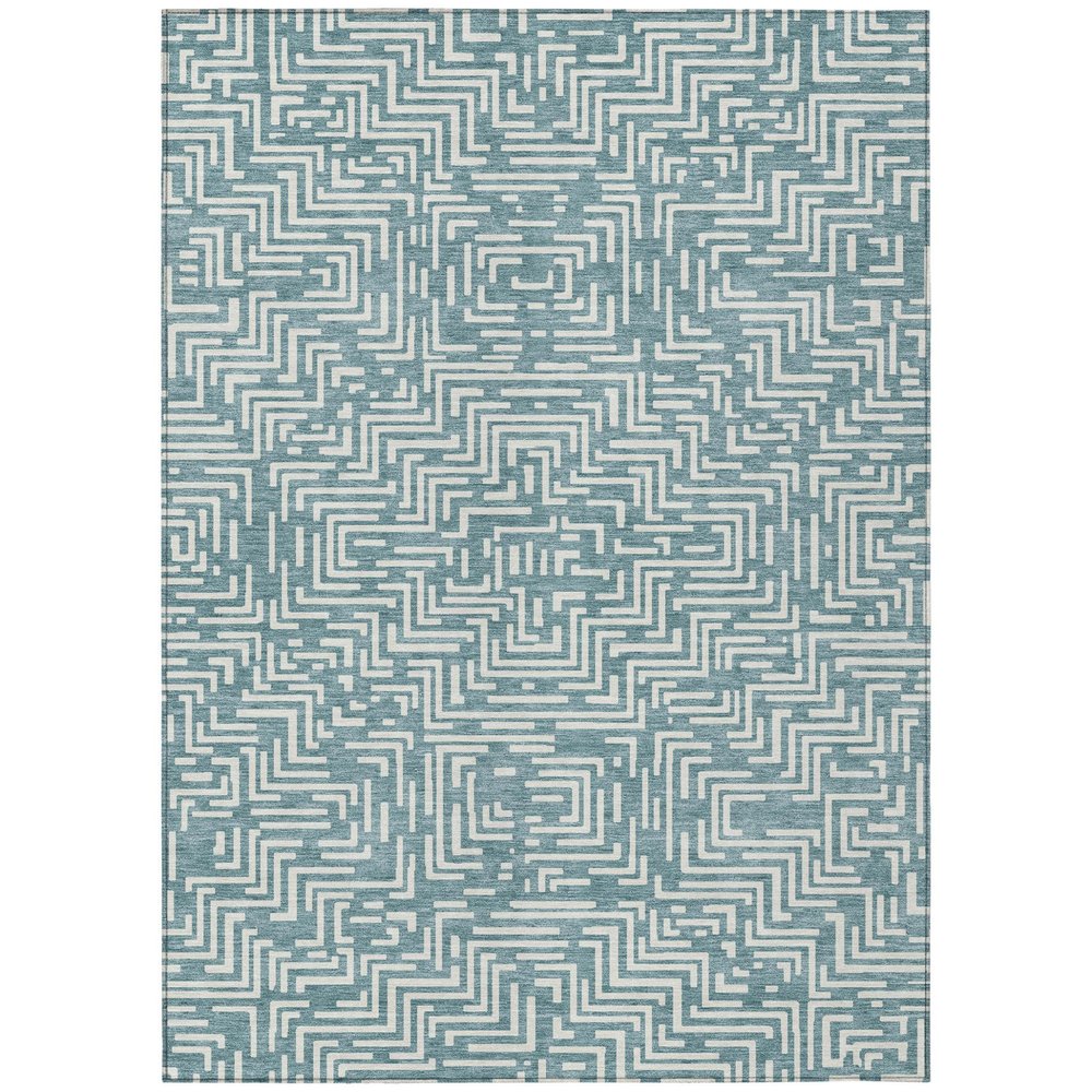 3' X 5' Teal Blue And Ivory Geometric Washable Indoor Outdoor Area Rug HomeRoots