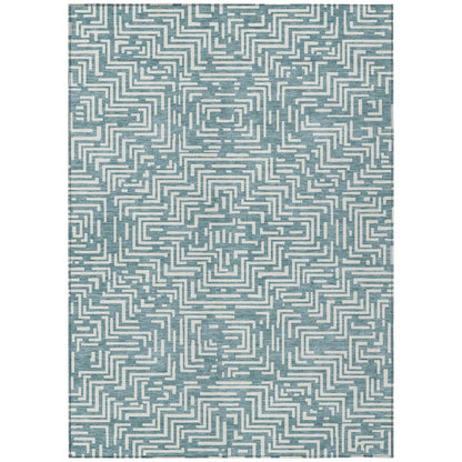 3' X 5' Teal Blue And Ivory Geometric Washable Indoor Outdoor Area Rug HomeRoots