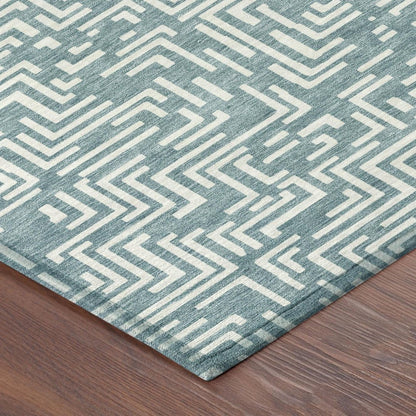 3' X 5' Teal Blue And Ivory Geometric Washable Indoor Outdoor Area Rug HomeRoots