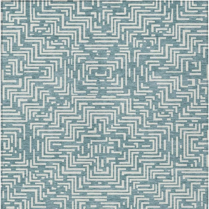 5' X 8' Teal Blue And Ivory Geometric Washable Indoor Outdoor Area Rug HomeRoots