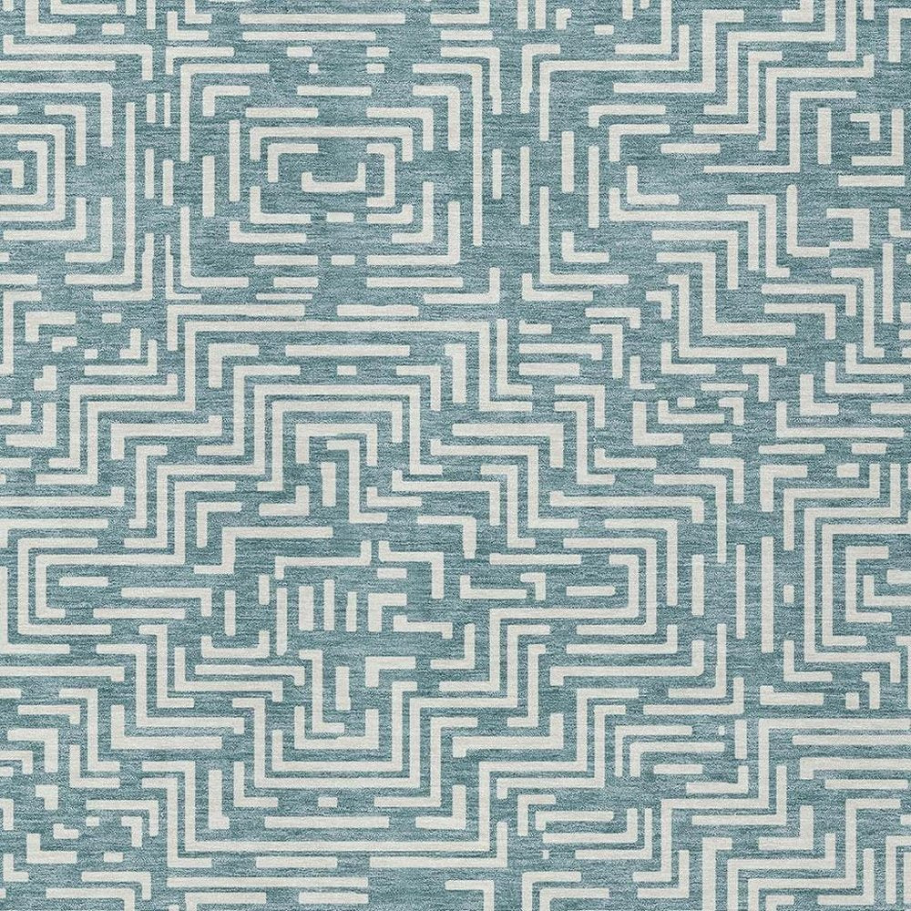 5' X 8' Teal Blue And Ivory Geometric Washable Indoor Outdoor Area Rug — view 8